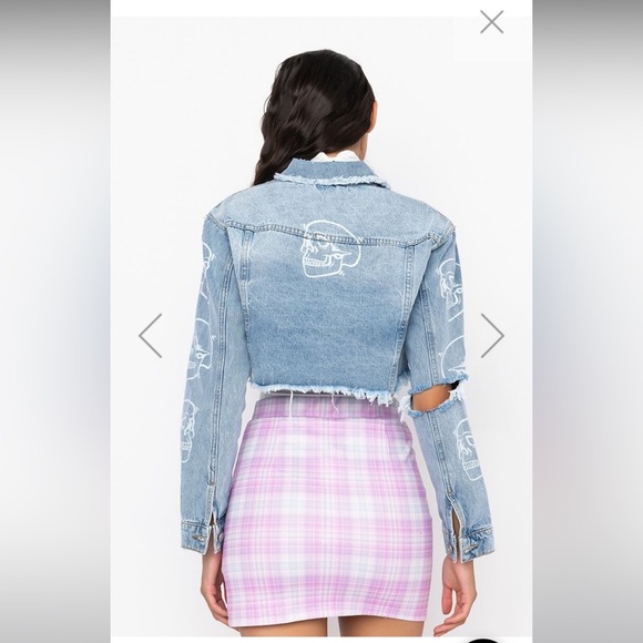 One Eight Azalea Wang Skull monogram denim Jacket - Picture 5 of 14